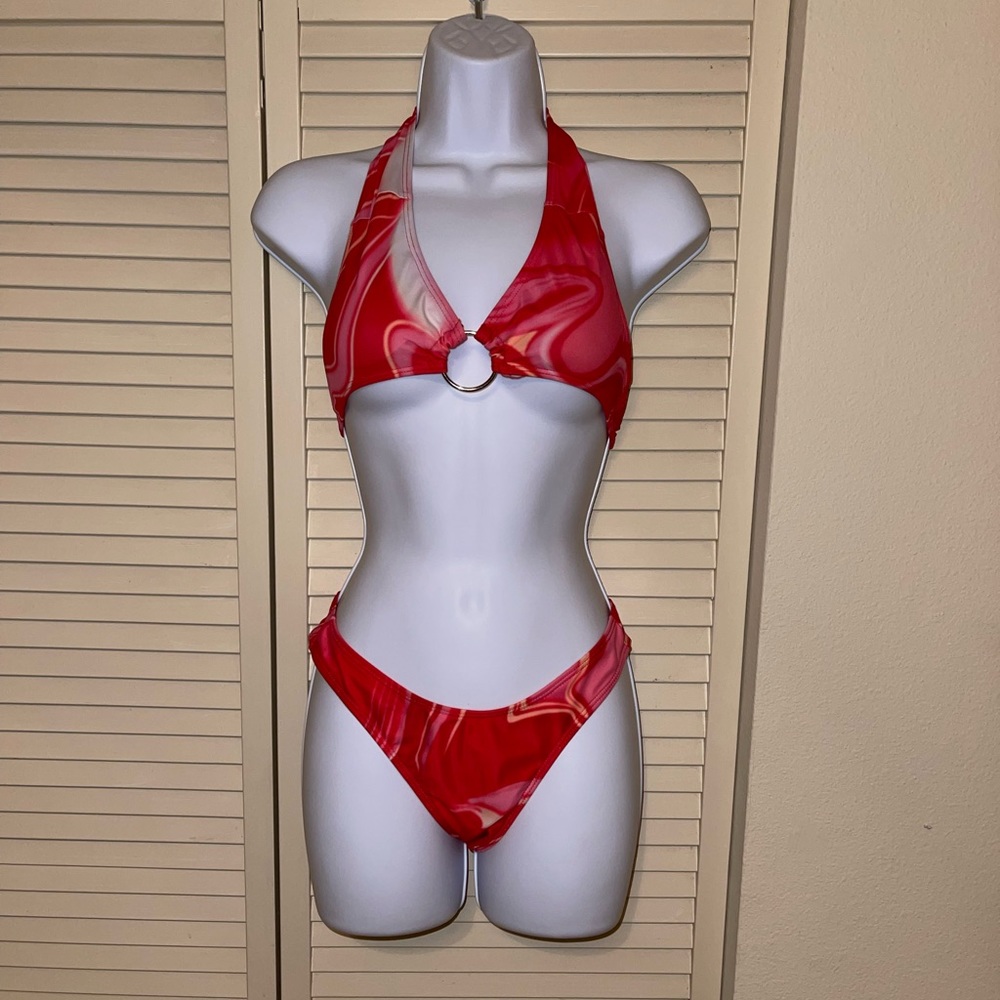Abstract Fluid pattern halter bikini from Shein
